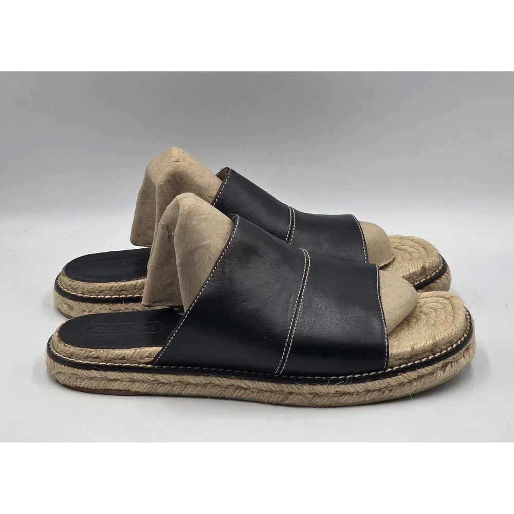 COACH Lola Espadrille Slide Sandals Black Leather Women's 8B J 237